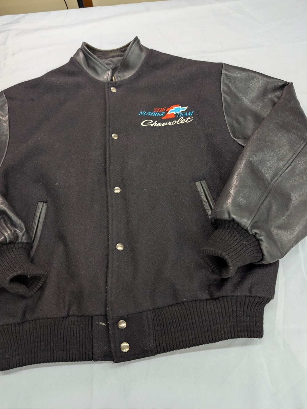 Chevrolet Vintage Wool Leather Bomber Jacket Mens Large